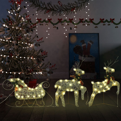 Christmas Decoration|vidaXL Reindeer & Sleigh LEDs Outdoor Gold lights