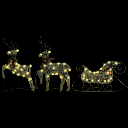 Christmas Decoration|vidaXL Reindeer & Sleigh LEDs Outdoor Gold lights