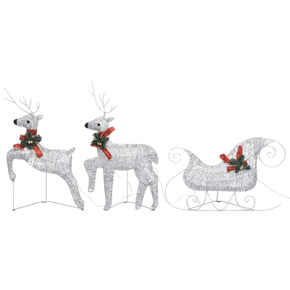 vidaXL Reindeer & Sleigh Christmas Decoration 60 LEDs Outdoor Silver