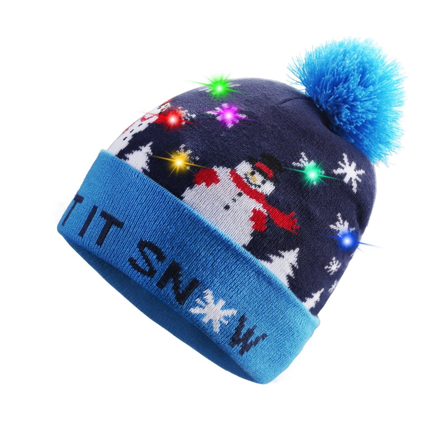 Holiday Hats |Pom Pom Party Holiday Hats With LED Lights Christmas fun