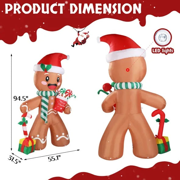 7.9 FT Lighted Christmas Inflatable Decoration, Inflatable Gingerbread Man Outdoor Decoration, With Built-in LED Lights