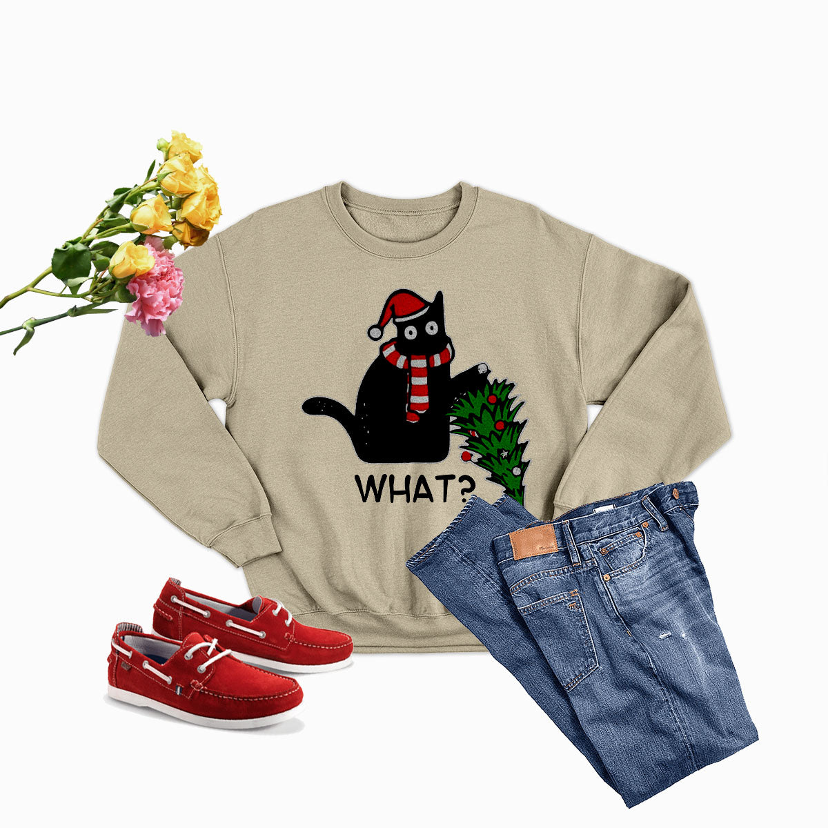 Christmas SweatShirt| What Cat Christmas Tree SweatShirt Digital Print