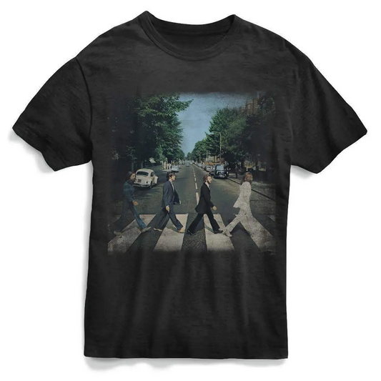 The Beatles Abbey Rd Distressed - Mens Black T-Shirt