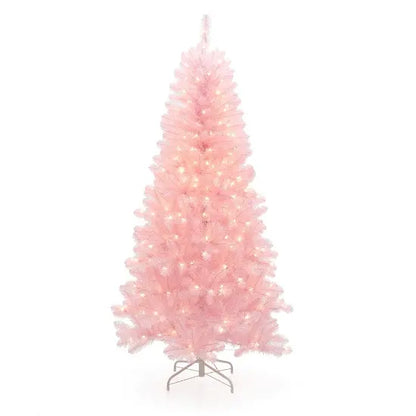 LuxenHome 6.5Ft Pre-Lit Pink Full Artificial Christmas Tree