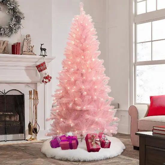 LuxenHome 6.5Ft Pre-Lit Pink Full Artificial Christmas Tree