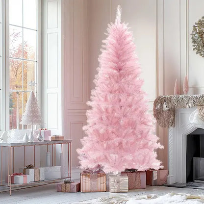 LuxenHome 6.5Ft Pre-Lit Pink Full Artificial Christmas Tree