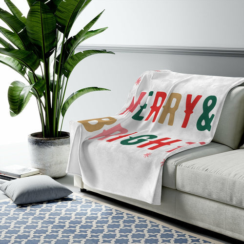 Christmas Blanket|Christmas Holiday Merry & Bright Plush Blanket Throw