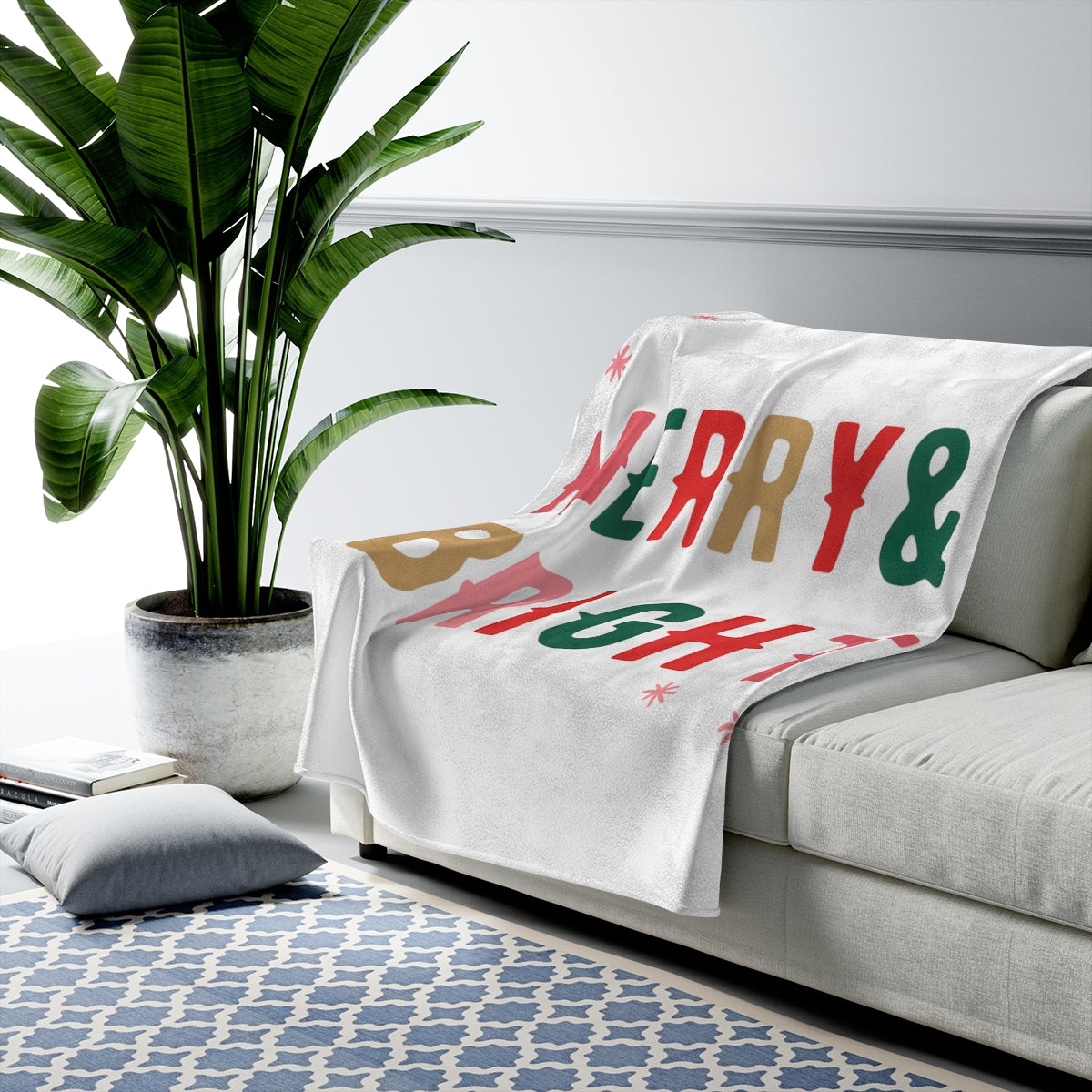 Christmas Blanket|Christmas Holiday Merry & Bright Plush Blanket Throw