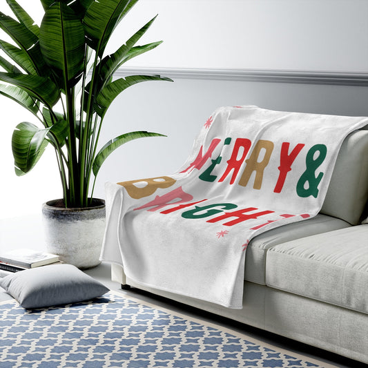 Christmas Blanket|Christmas Holiday Merry & Bright Plush Blanket Throw