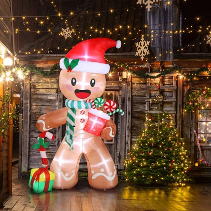 7.9 FT Lighted Christmas Inflatable Decoration, Inflatable Gingerbread Man Outdoor Decoration, With Built-in LED Lights