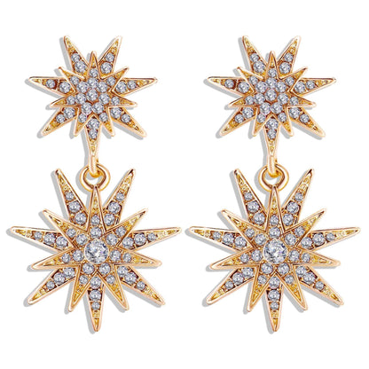 Celestial Star Drop Earring With Gemstone  Crystals 18K Gold Plated