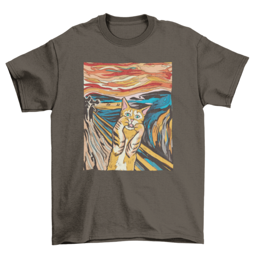 Cat T-shirt|The Scream Parody with Tabby Cat by Edvard Munch's Paintin