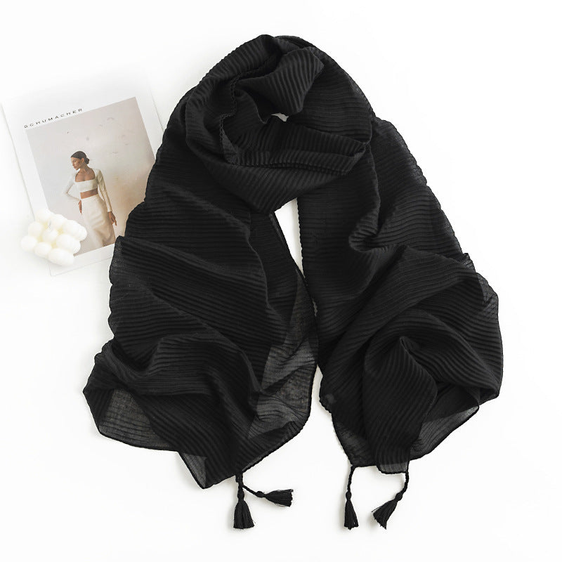 Herringbone Pattern Monochrome Artificial Cashmere Scarf Women's Simple Casual Style Tassel Warm Shawl