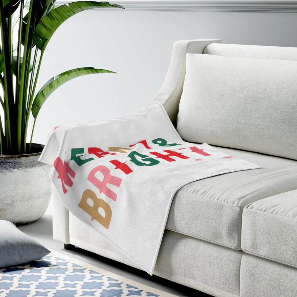 Christmas Blanket|Christmas Holiday Merry & Bright Plush Blanket Throw