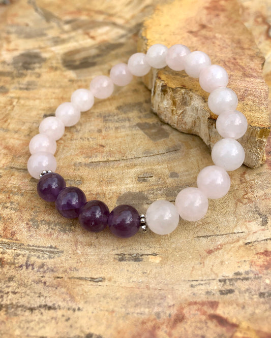 Rose Quartz & Amethyst Stretch Bracelet! Natural Crystals!