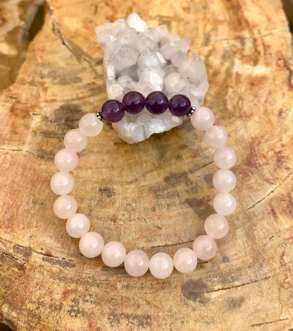 Rose Quartz & Amethyst Stretch Bracelet! Natural Crystals!